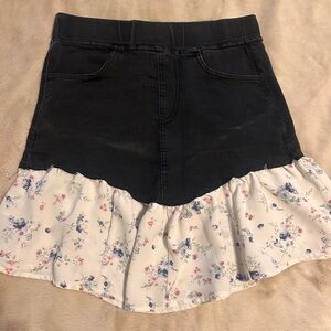 Floral Asymmetrical Denim Skirt